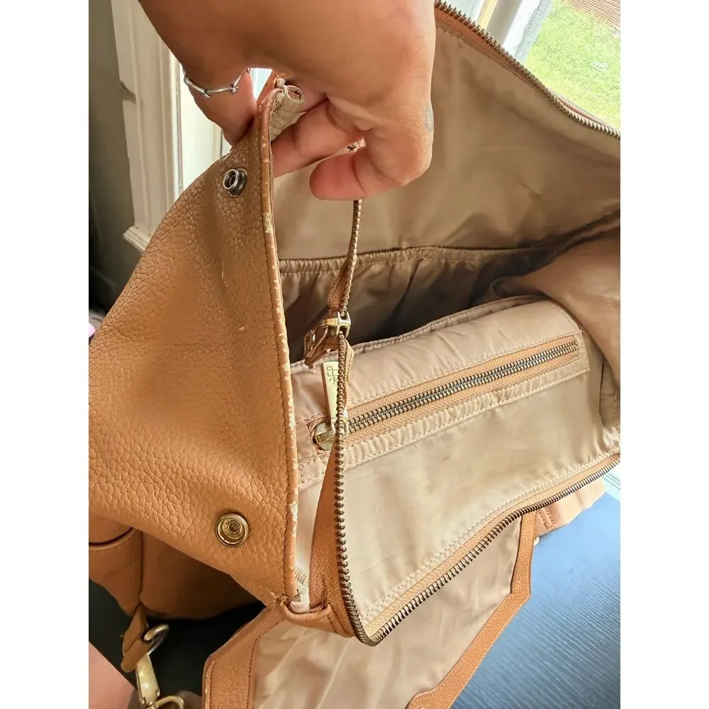 Freshly Picked Tan Faux Leather Diaper Bag Backpack Convertible Gold Hardware